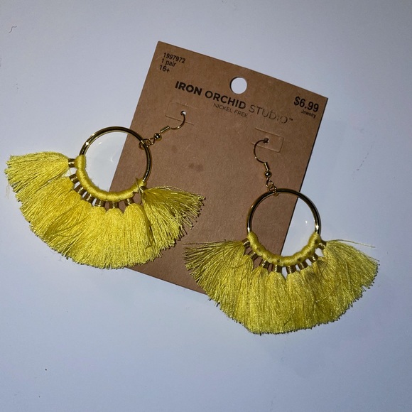 Yellow, dangling pierced earrings. - Picture 2 of 2